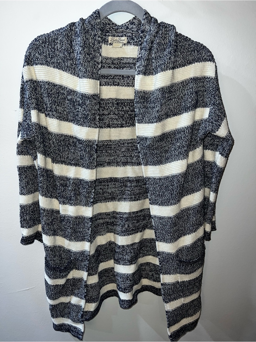 Lucky Brand Blue & Cream Striped Open Cardigan
